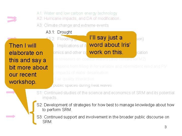 A 1: Water and low carbon energy technology A 2: Hurricane impacts, and DA