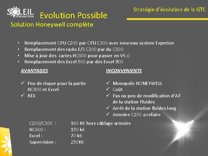 Evolution Possible Stratégie d’évolution de la GTC Solution Honeywell complète • • Remplacement CPU