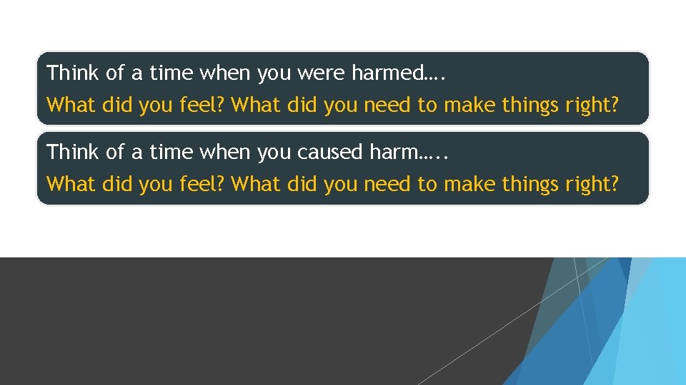 Think of a time when you were harmed…. What did you feel? What did