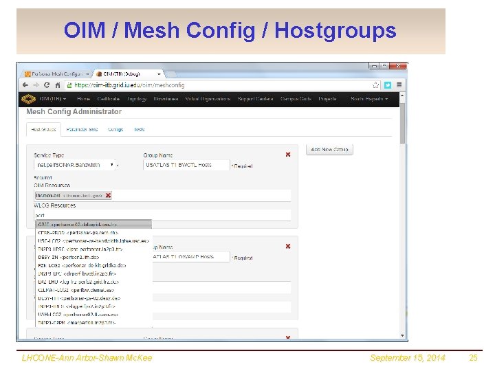 OIM / Mesh Config / Hostgroups LHCONE-Ann Arbor-Shawn Mc. Kee September 15, 2014 25