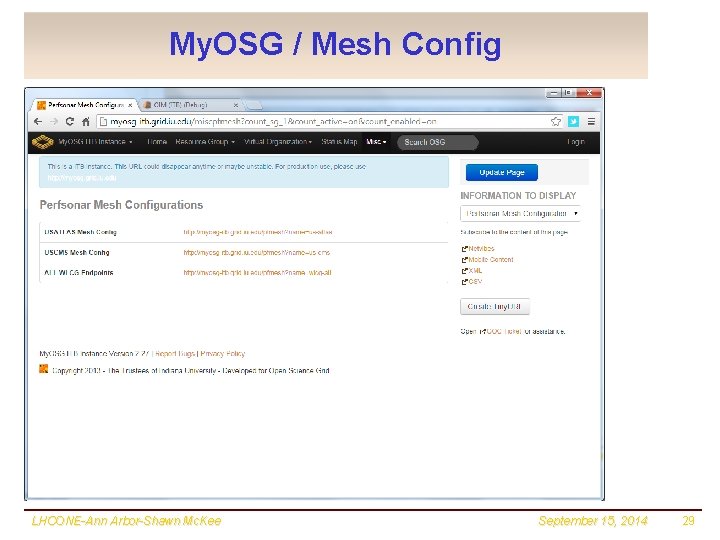 My. OSG / Mesh Config LHCONE-Ann Arbor-Shawn Mc. Kee September 15, 2014 29 