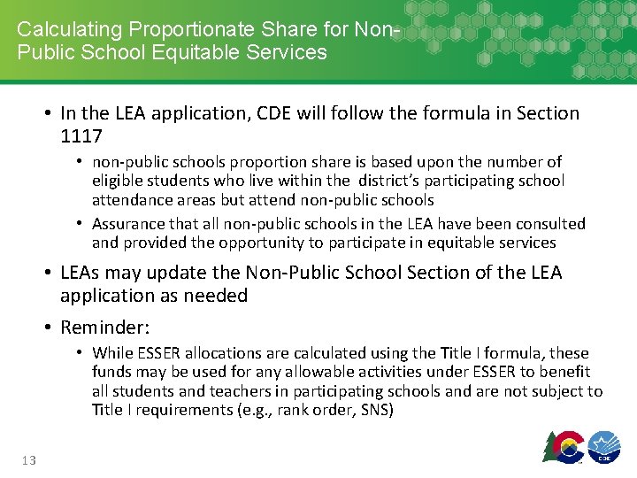 Calculating Proportionate Share for Non. Public School Equitable Services • In the LEA application,