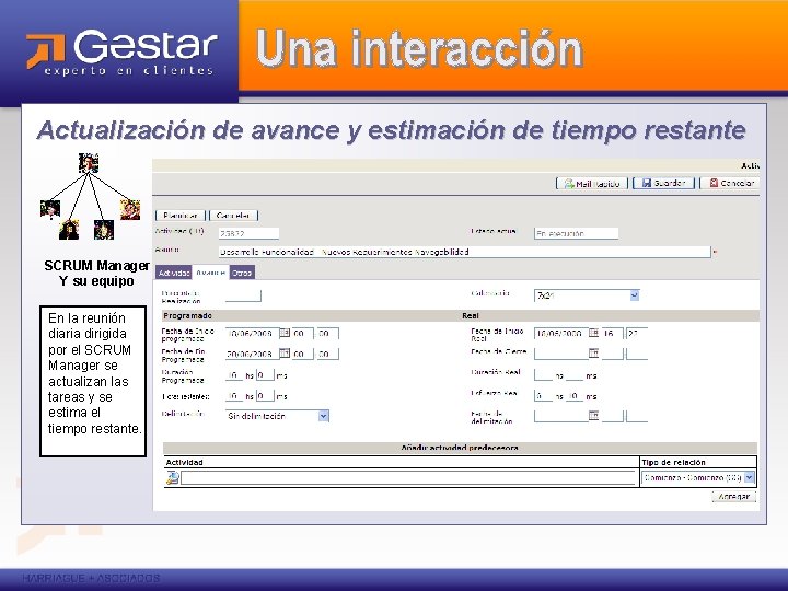 Actualización de avance y estimación de tiempo restante SCRUM Manager Y su equipo En