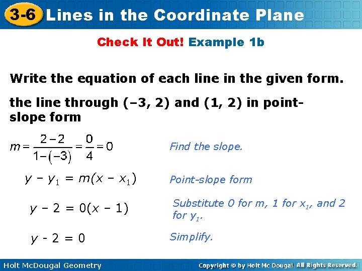 3 -6 Lines in the Coordinate Plane Check It Out! Example 1 b Write