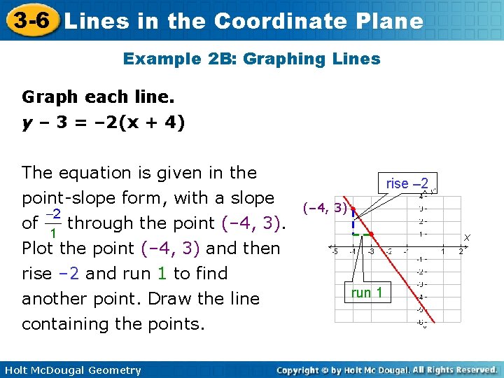 3 -6 Lines in the Coordinate Plane Example 2 B: Graphing Lines Graph each