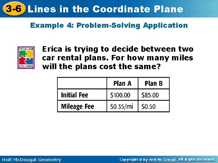 3 -6 Lines in the Coordinate Plane Example 4: Problem-Solving Application Erica is trying