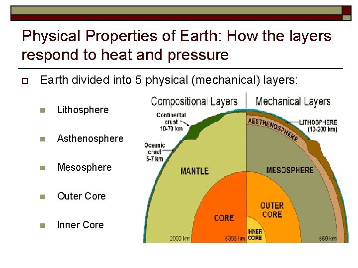 Physical Properties of Earth: How the layers respond to heat and pressure o Earth
