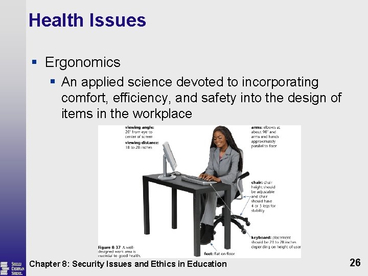 Health Issues § Ergonomics § An applied science devoted to incorporating comfort, efficiency, and