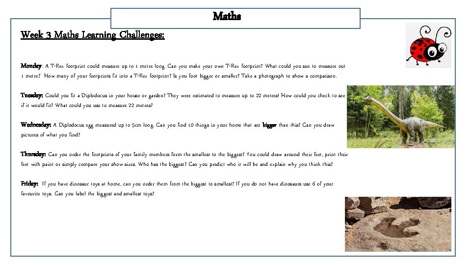 Week 3 Maths Learning Challenges: Maths Monday: A T-Rex footprint could measure up to