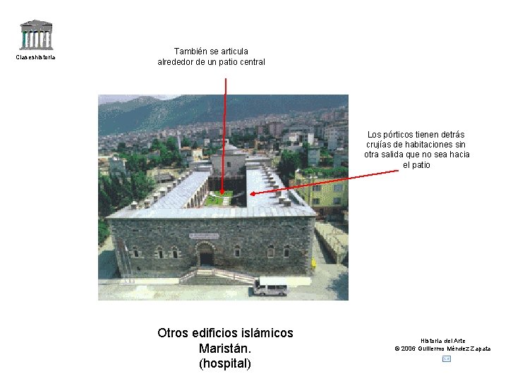 Claseshistoria También se articula alrededor de un patio central Los pórticos tienen detrás crujías