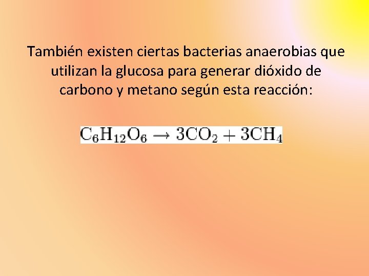 También existen ciertas bacterias anaerobias que utilizan la glucosa para generar dióxido de carbono