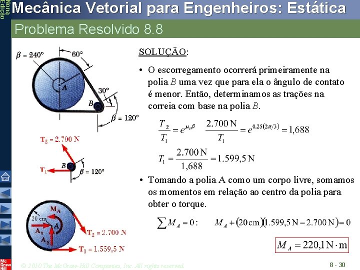 Nona Edição Mecânica Vetorial para Engenheiros: Estática Problema Resolvido 8. 8 SOLUÇÃO: • O