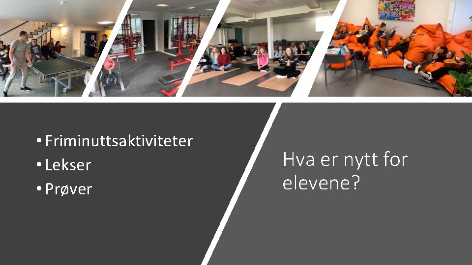  • Friminuttsaktiviteter • Lekser • Prøver Hva er nytt for elevene? 