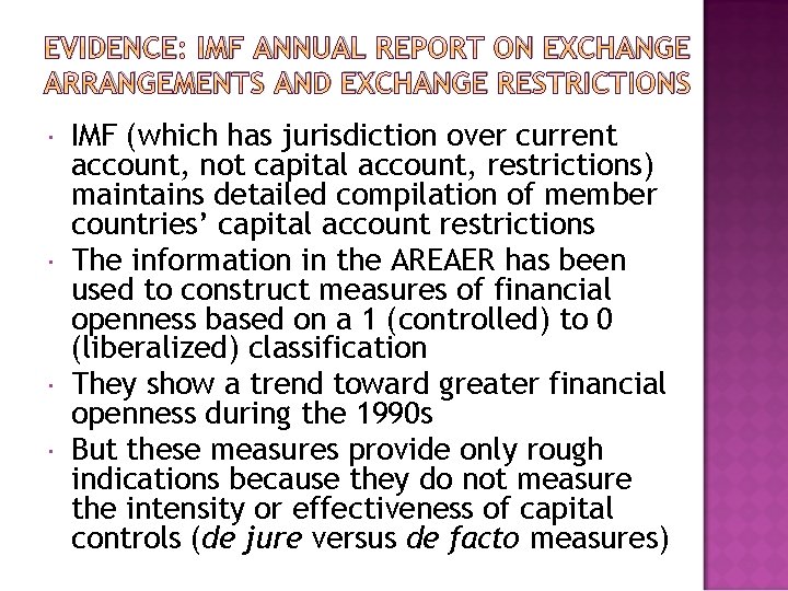 EVIDENCE: IMF ANNUAL REPORT ON EXCHANGE ARRANGEMENTS AND EXCHANGE RESTRICTIONS IMF (which has jurisdiction