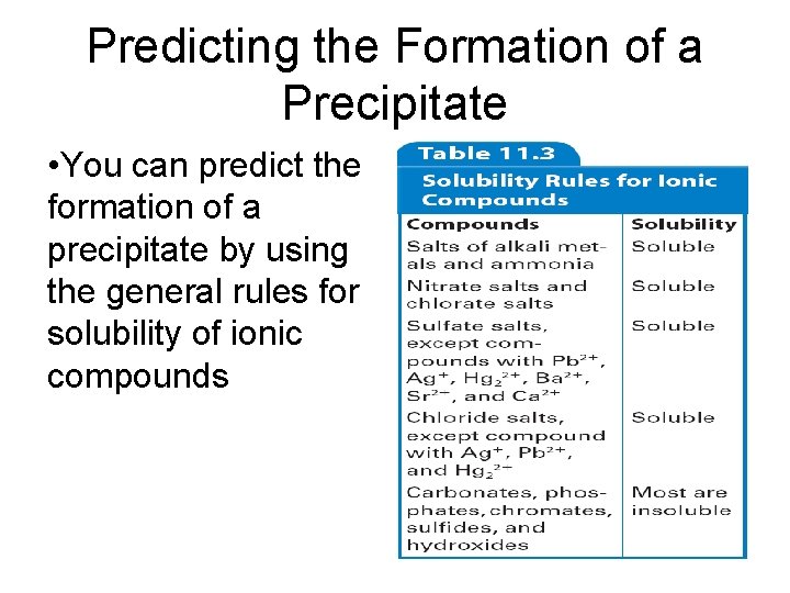 Predicting the Formation of a Precipitate • You can predict the formation of a