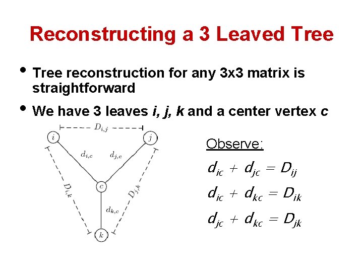 Reconstructing a 3 Leaved Tree • Tree reconstruction for any 3 x 3 matrix