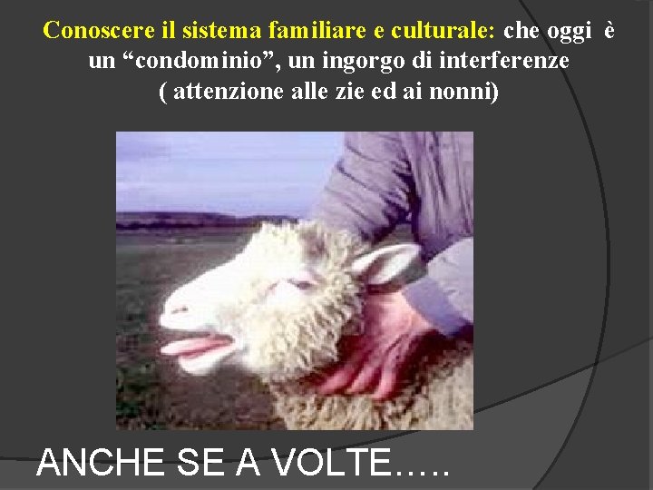 Conoscere il sistema familiare e culturale: che oggi è un “condominio”, un ingorgo di