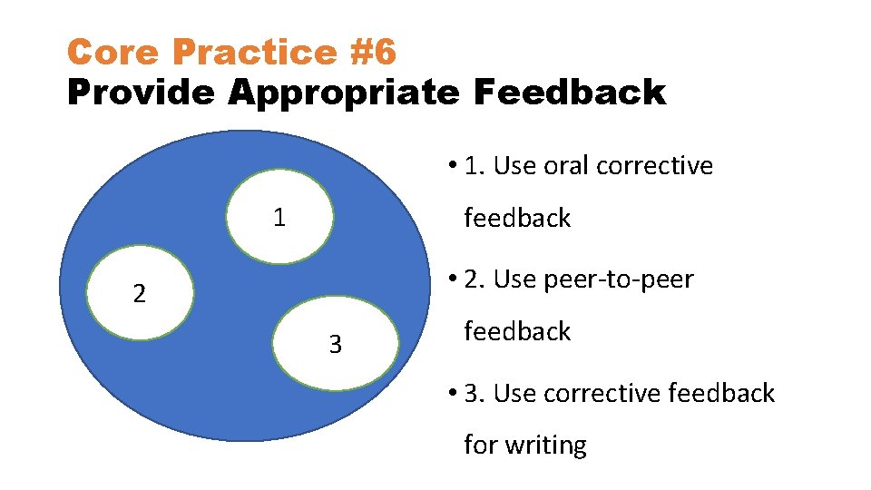 Core Practice #6 Provide Appropriate Feedback • 1. Use oral corrective 1 feedback •