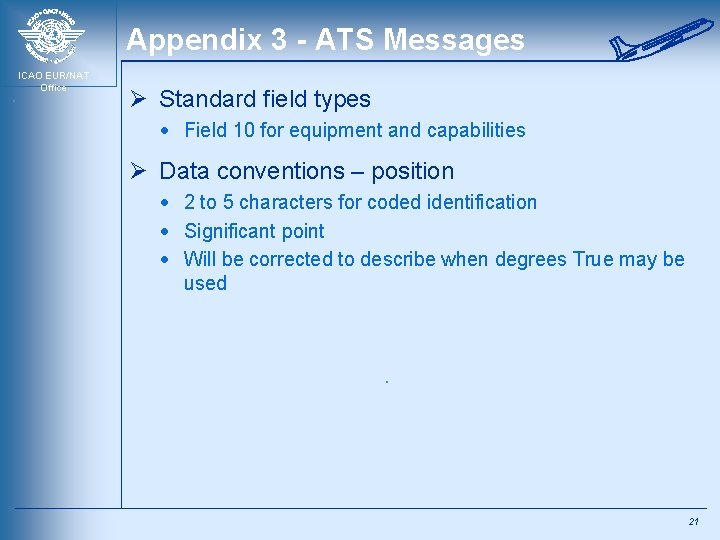 Appendix 3 - ATS Messages ICAO EUR/NAT Office Ø Standard field types · Field