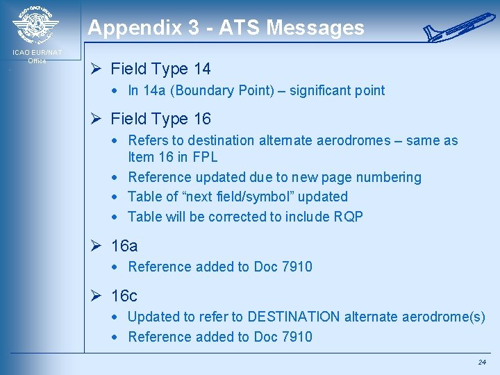 Appendix 3 - ATS Messages ICAO EUR/NAT Office Ø Field Type 14 · In
