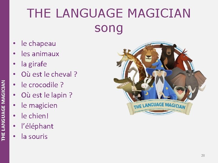 THE LANGUAGE MAGICIAN song • • • le chapeau les animaux la girafe Où