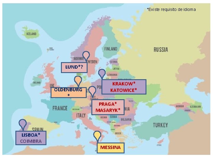 *Existe requisito de idioma LUND*? OLDENBURG * KRAKOW* KATOWICE* PRAGA* MASARYK* LISBOA* COIMBRA MESSINA