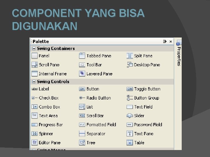 COMPONENT YANG BISA DIGUNAKAN COMPONENT YANG BISA DIGUNAKAN