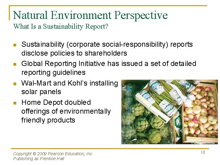 Natural Environment Perspective What Is a Sustainability Report? n n Sustainability (corporate social-responsibility) reports