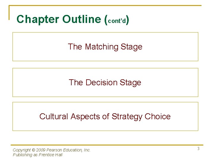 Chapter Outline (cont’d) The Matching Stage The Decision Stage Cultural Aspects of Strategy Choice