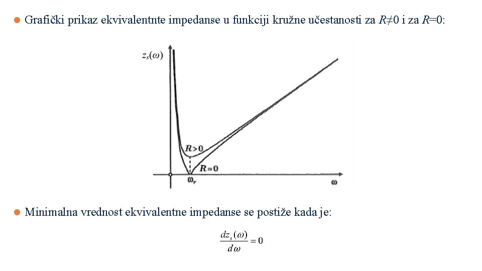 l Grafički prikaz ekvivalentnte impedanse u funkciji kružne učestanosti za R≠ 0 i za