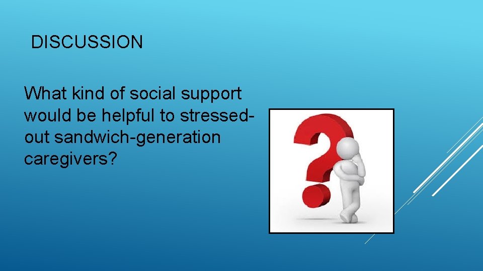 DISCUSSION What kind of social support would be helpful to stressedout sandwich-generation caregivers? 