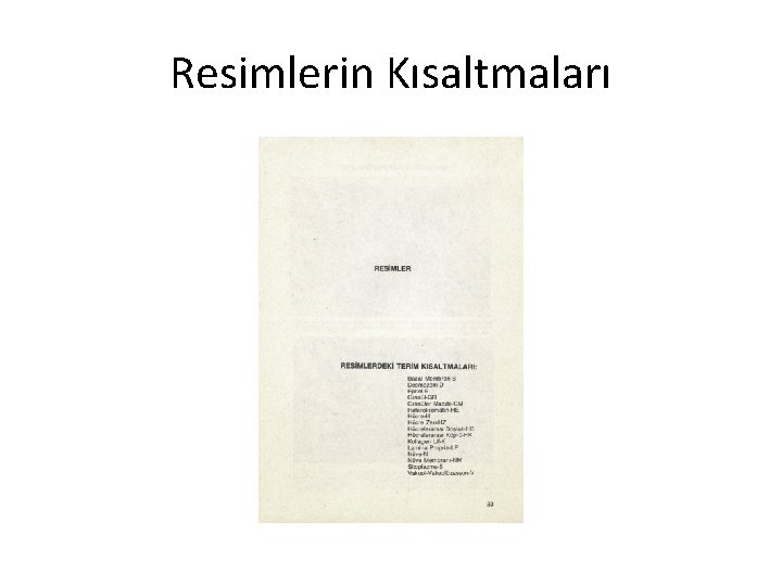 Resimlerin Kısaltmaları 