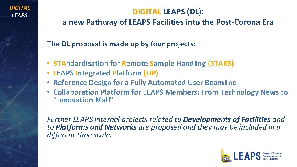 DIGITAL LEAPS (DL): a new Pathway of LEAPS Facilities into the Post-Corona Era The
