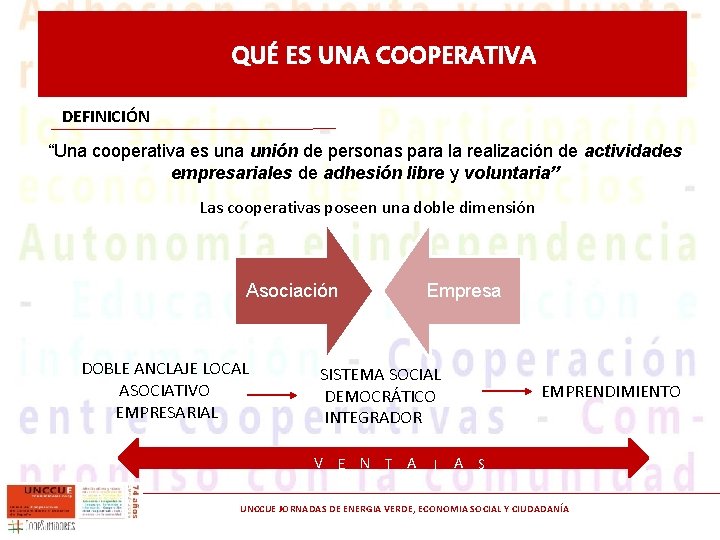 QUÉ ES UNA COOPERATIVA DEFINICIÓN “Una cooperativa es una unión de personas para la