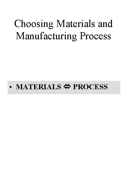 Choosing Materials and Manufacturing Process • MATERIALS PROCESS 