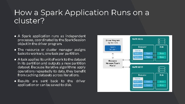 How a Spark Application Runs on a cluster? ● A Spark application runs as