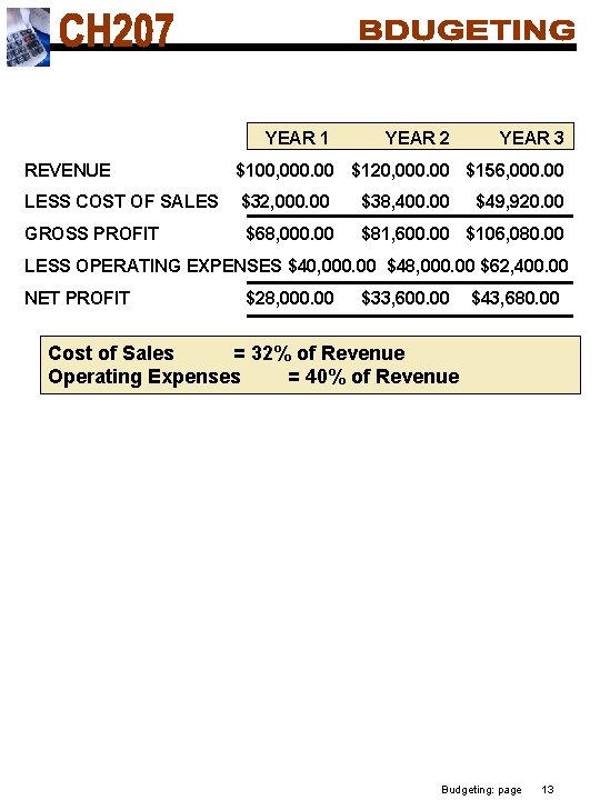 YEAR 1 YEAR 2 YEAR 3 REVENUE $100, 000. 00 $120, 000. 00 $156,