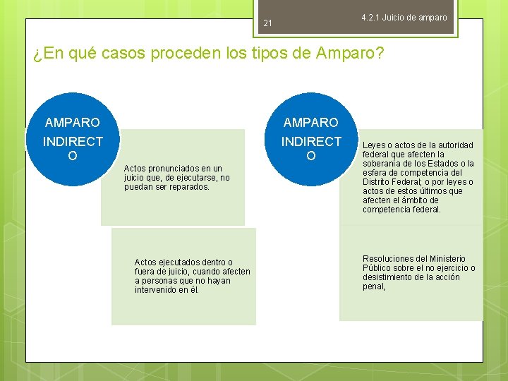 4. 2. 1 Juicio de amparo 21 ¿En qué casos proceden los tipos de