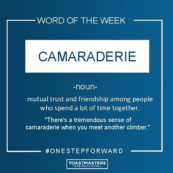 WORD OF THE WEEK CAMARADERIE -nounmutual trust and friendship among people who spend a