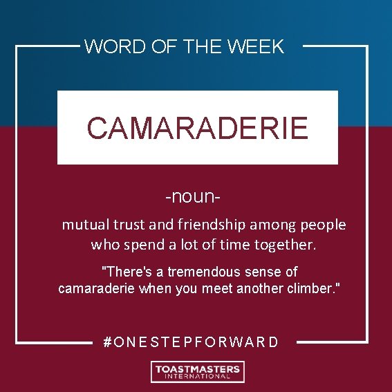 WORD OF THE WEEK CAMARADERIE -nounmutual trust and friendship among people who spend a