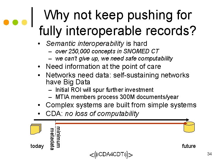 Why not keep pushing for fully interoperable records? • Semantic interoperability is hard –