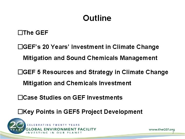 GEF Investment in Climate Change Mitigation and Sound