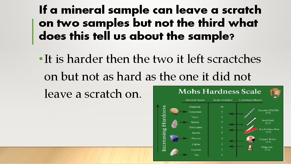 If a mineral sample can leave a scratch on two samples but not the