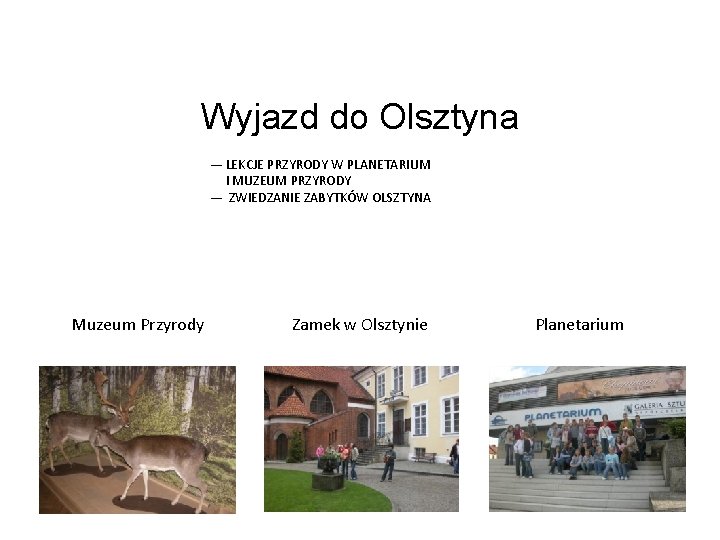 Wyjazd do Olsztyna LEKCJE PRZYRODY W PLANETARIUM I