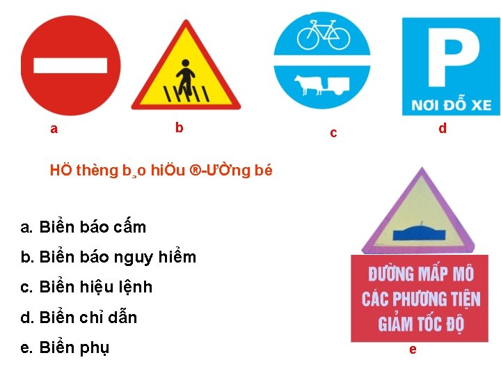 CÁC LOẠI BIỂN BÁO a 1 b d c 2 3 4 HÖ thèng