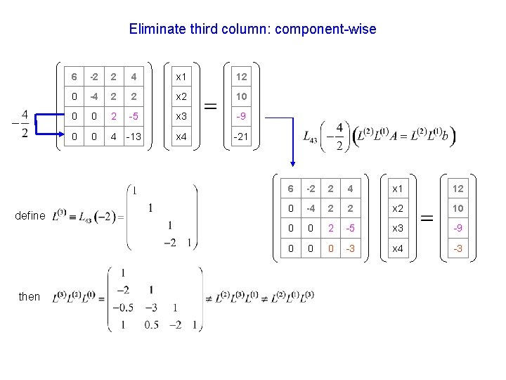 Eliminate third column: component-wise define then 6 -2 2 4 x 1 12 0