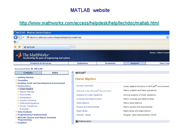 MATLAB website http: //www. mathworks. com/access/helpdesk/help/techdoc/matlab. html 