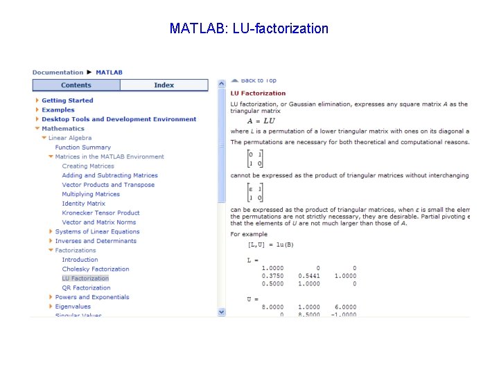 MATLAB: LU-factorization 