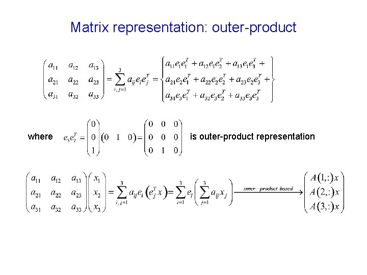 Matrix representation: outer-product where is outer-product representation 