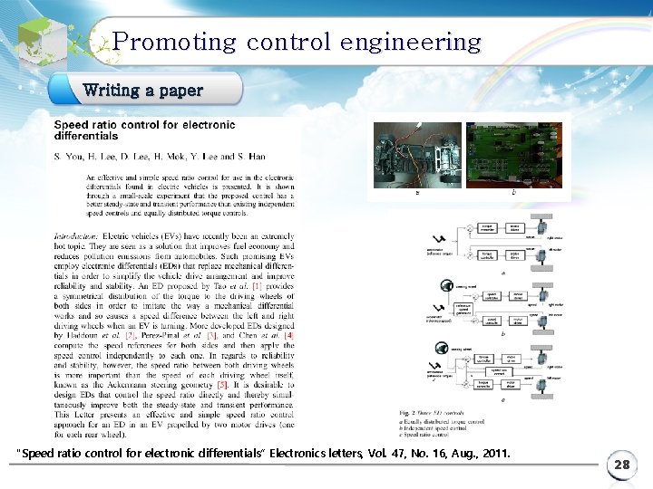 Promoting control engineering Writing a paper “Speed ratio control for electronic differentials” Electronics letters,